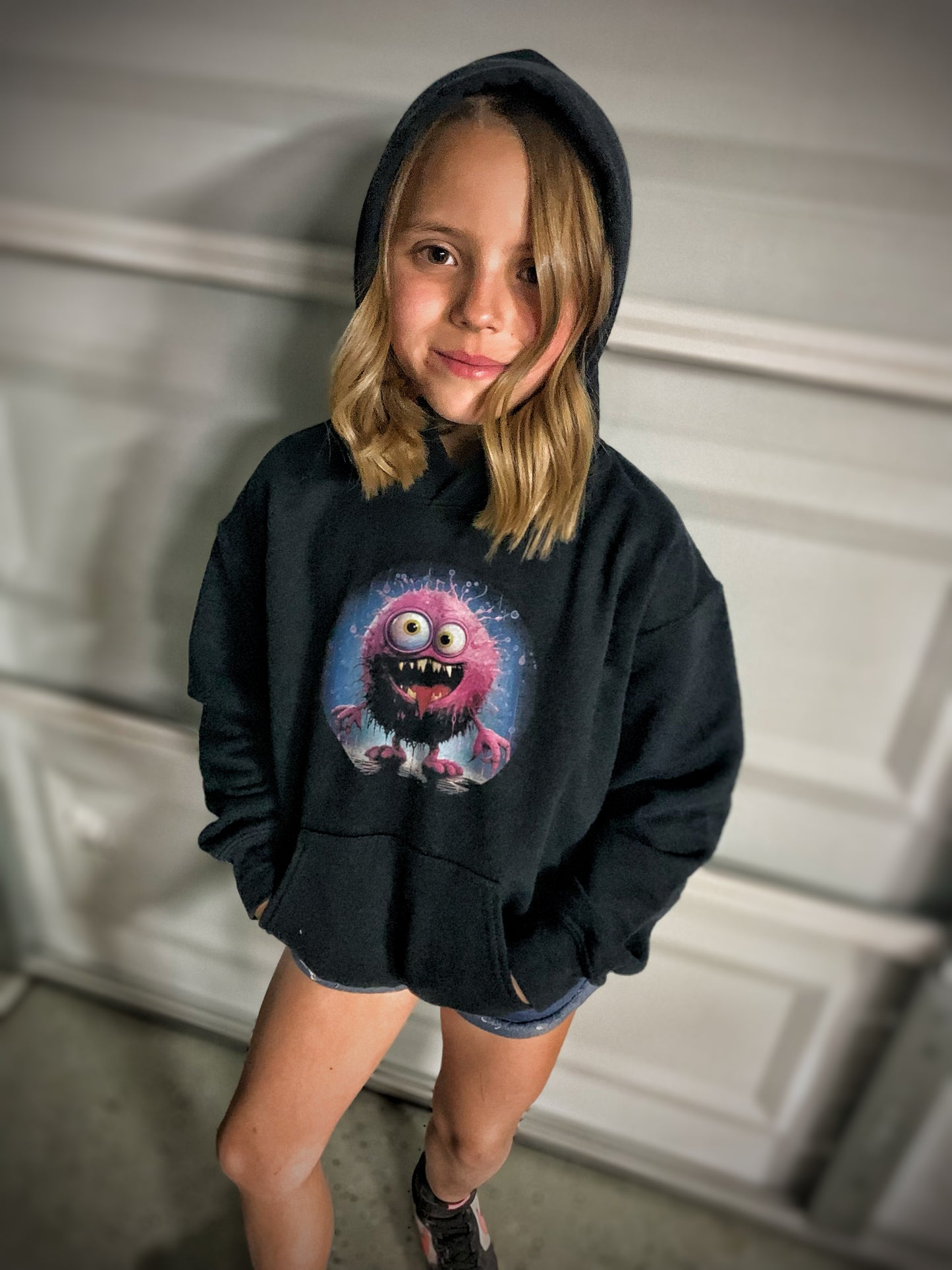 Shelly Dizzles Pink Monster Youth Hooded Sweatshirt